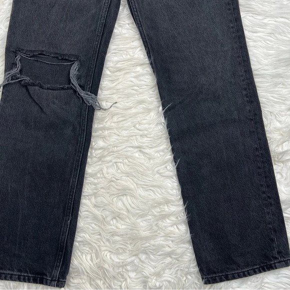 REFORMATION Cynthia High Rise Straight Jeans Lagoon Destroyed Black Denim - Picture 3 of 13